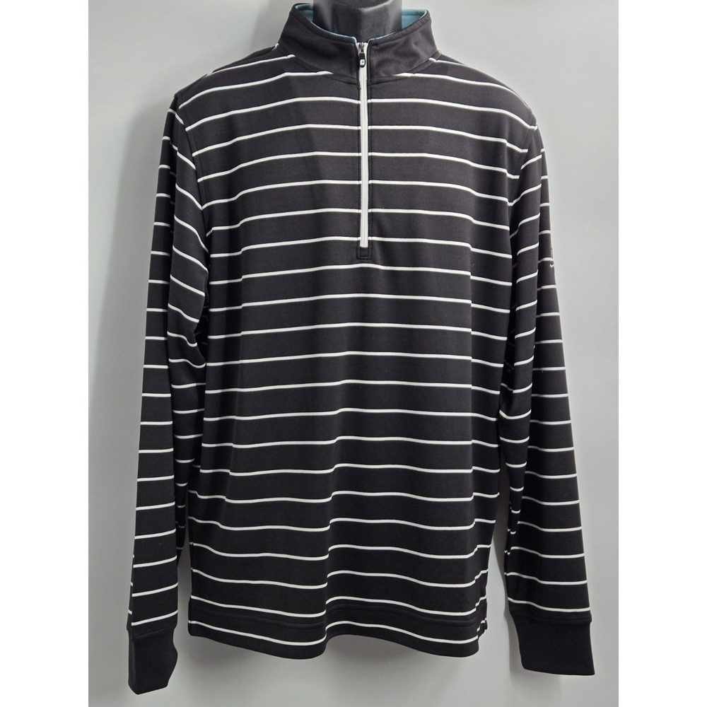 FootJoy Golf 1/4 Zip Pullover Large Black White Stripe Tiburon Naples Logo